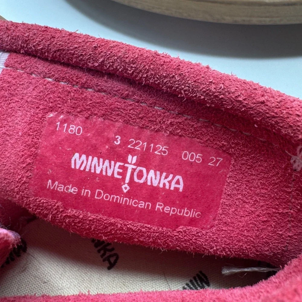 Minnetonka Pink Suede‎ Fringe Moccasins Booties Shoes Baby Girl Toddler Size 3